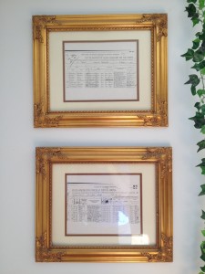 Ship Manifest Documents Hanging in our Livingroom